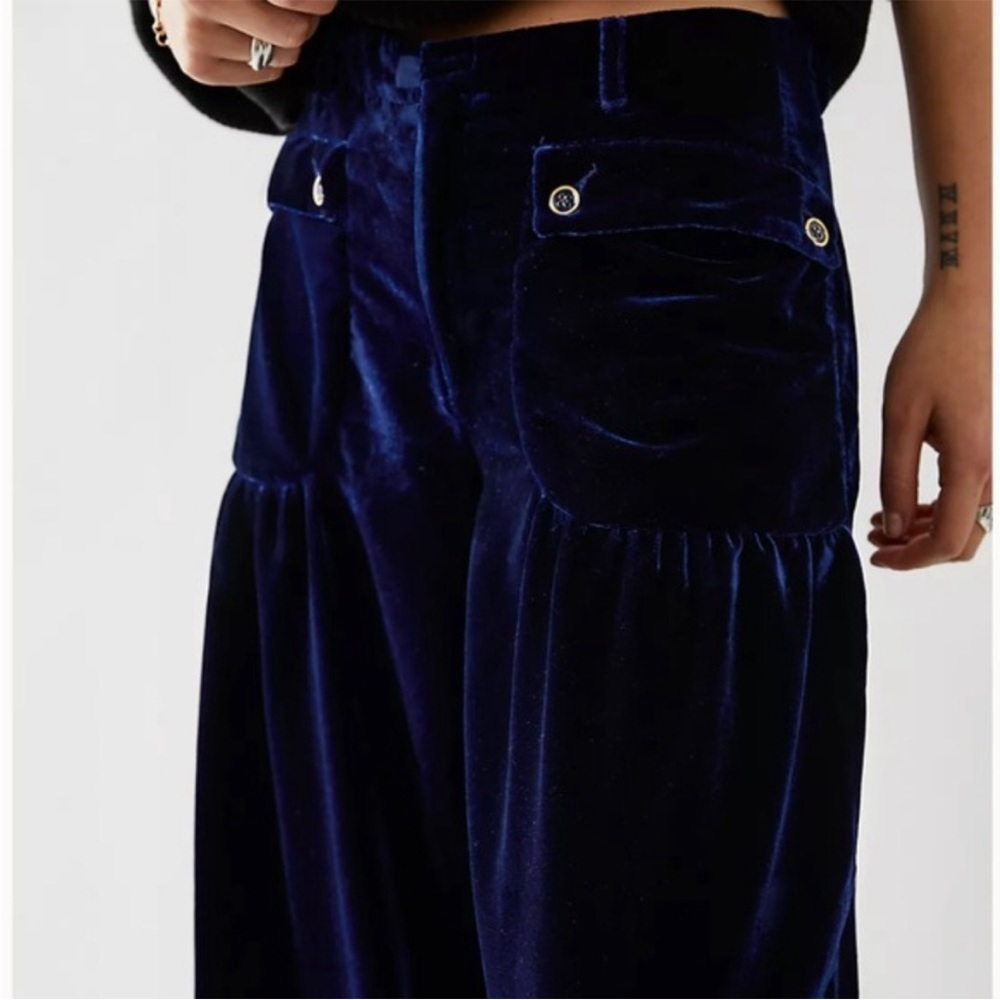 Free People WE THE FREE Lotus Velour Pants Boho Cinch Hem Oceana Blue Size 25 - Picture 5 of 9